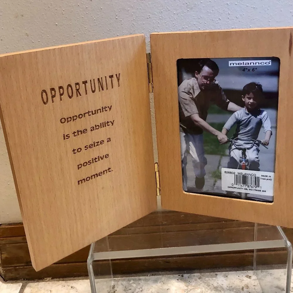 Motivational Engraved Wood picture frame New NWT OPPORTUNITY 4